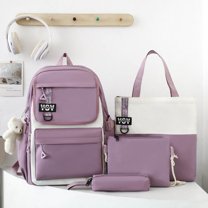 Sac à Dos Multifonctionnel Kawaii Grand Volume Imperméable et Résistant 4Pcs Mauve SACKDS12MV - حقيبة ظهر بعدة قطع بتصميم كاوايي - الصورة 2