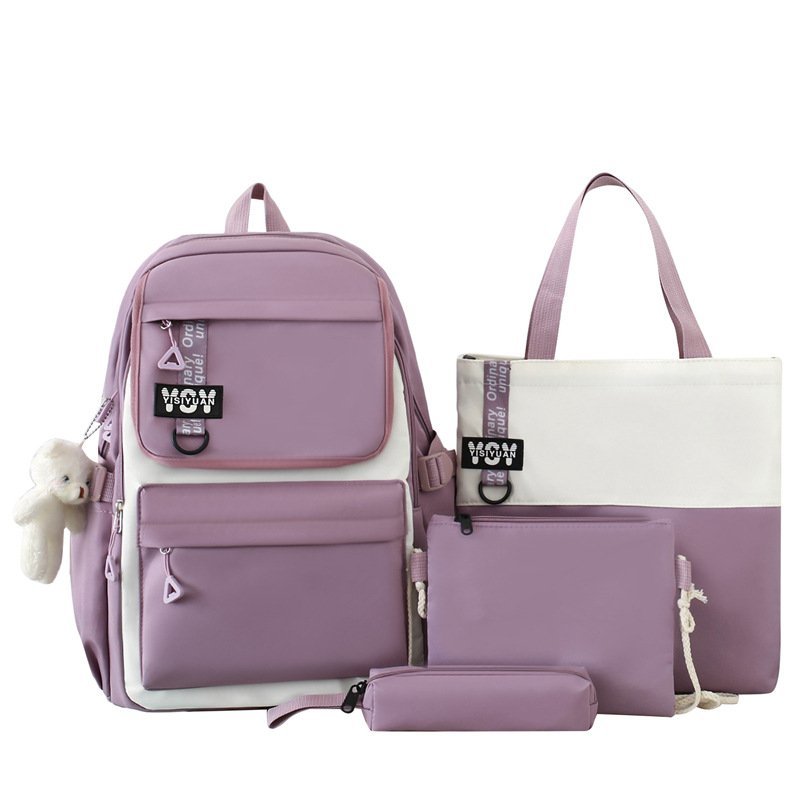 Sac à Dos Multifonctionnel Kawaii Grand Volume Imperméable et Résistant 4Pcs Mauve SACKDS12MV - حقيبة ظهر بعدة قطع بتصميم كاوايي - الصورة 4