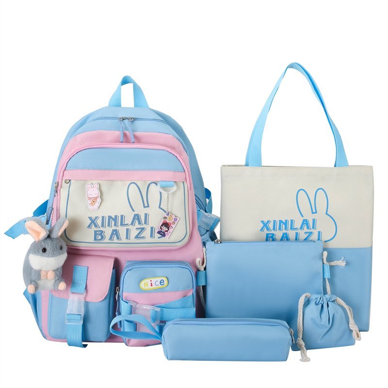 ⁦Sac à Dos Multifonctionnel Kawaii Grand Volume Imperméable et Résistant 5Pcs Bleu et Rose SACKDS29BRS - حقيبة ظهر بعدة قطع بتصميم كاوايي⁩ - الصورة ⁦2⁩