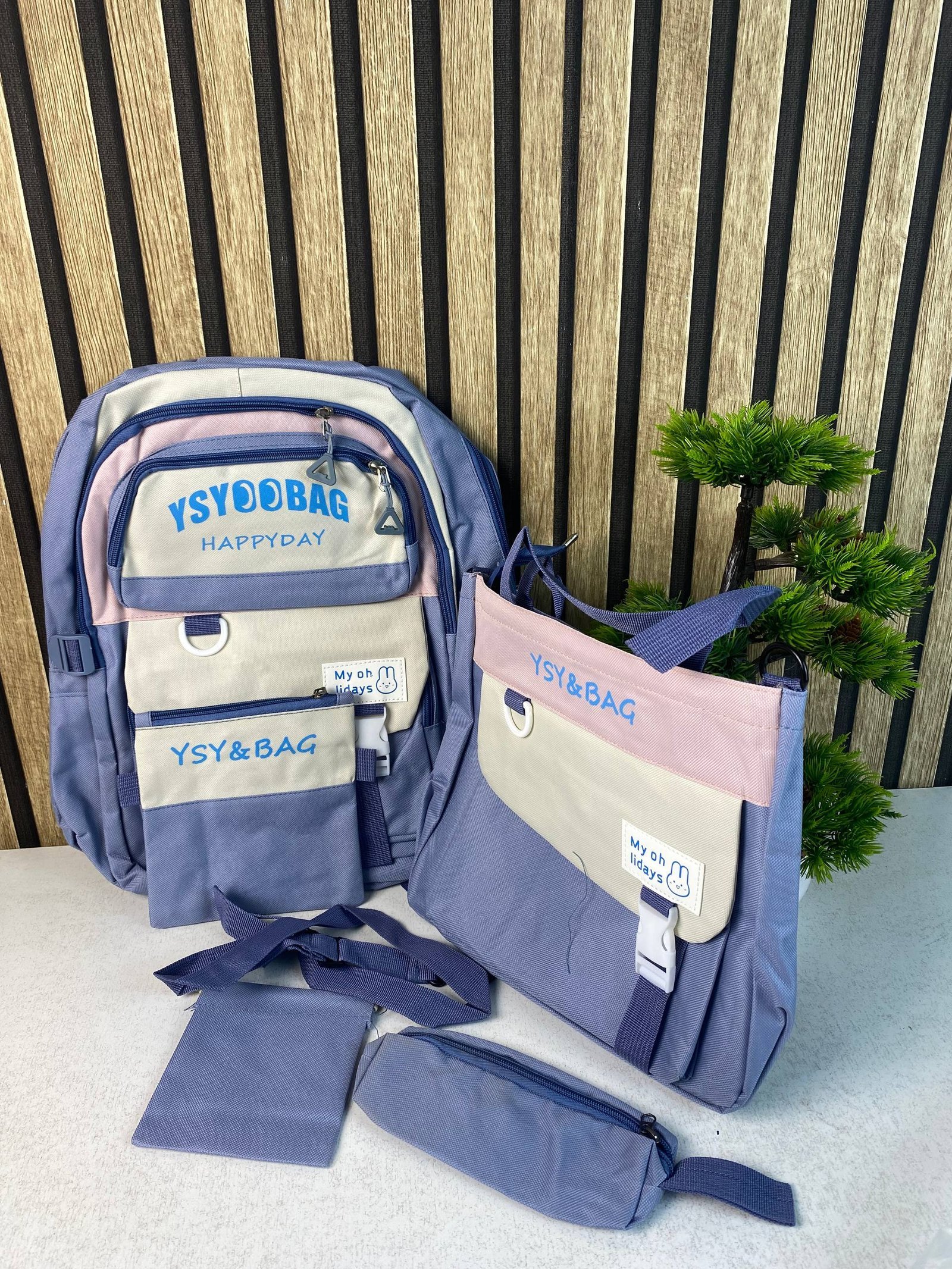 Sac à Dos Multifonctionnel Kawaii Grand Volume Imperméable et Résistant 5Pcs Bleu SACKDS10BL - حقيبة ظهر بعدة قطع بتصميم كاوايي - الصورة 2