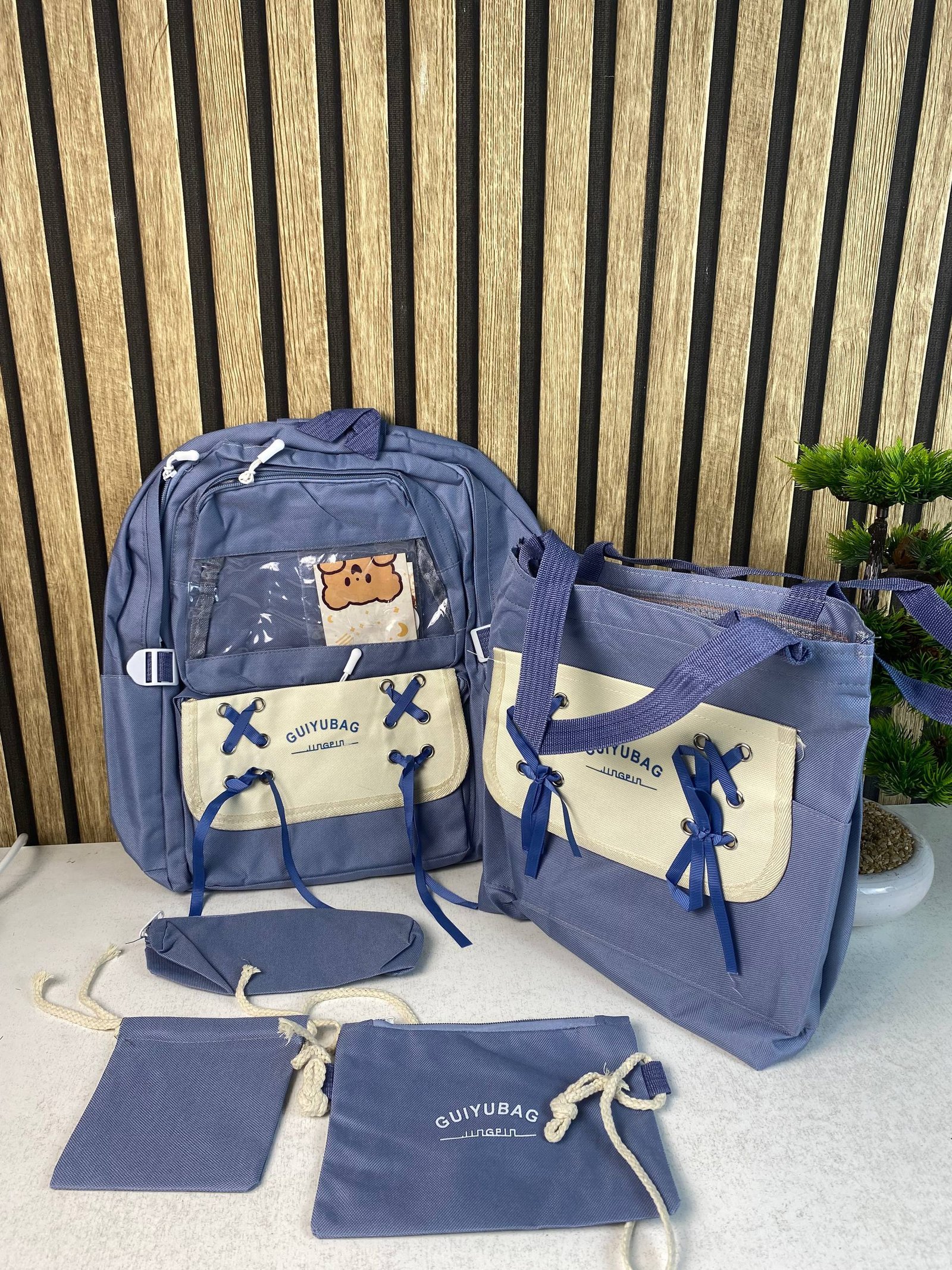 ⁦Sac à Dos Multifonctionnel Kawaii Grand Volume Imperméable et Résistant 5Pcs Bleu SACKDS11BL - حقيبة ظهر بعدة قطع بتصميم كاوايي⁩ - الصورة ⁦2⁩