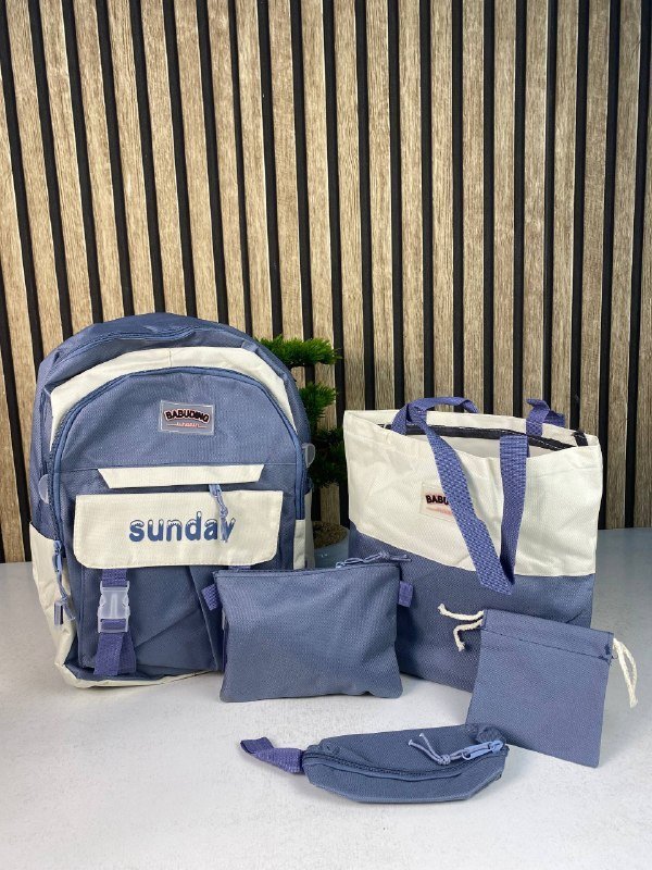 Sac à Dos Multifonctionnel Kawaii Grand Volume Imperméable et Résistant 5Pcs Bleu SACKDS14BL - حقيبة ظهر بعدة قطع بتصميم كاوايي - الصورة 2