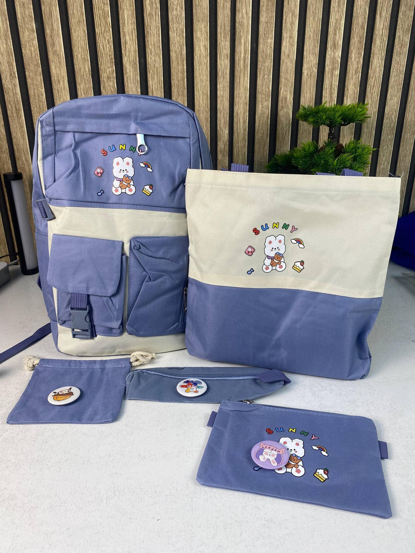 Sac à Dos Multifonctionnel Kawaii Grand Volume Imperméable et Résistant 5Pcs Bleu SACKDS15BL - حقيبة ظهر بعدة قطع بتصميم كاوايي - الصورة 2