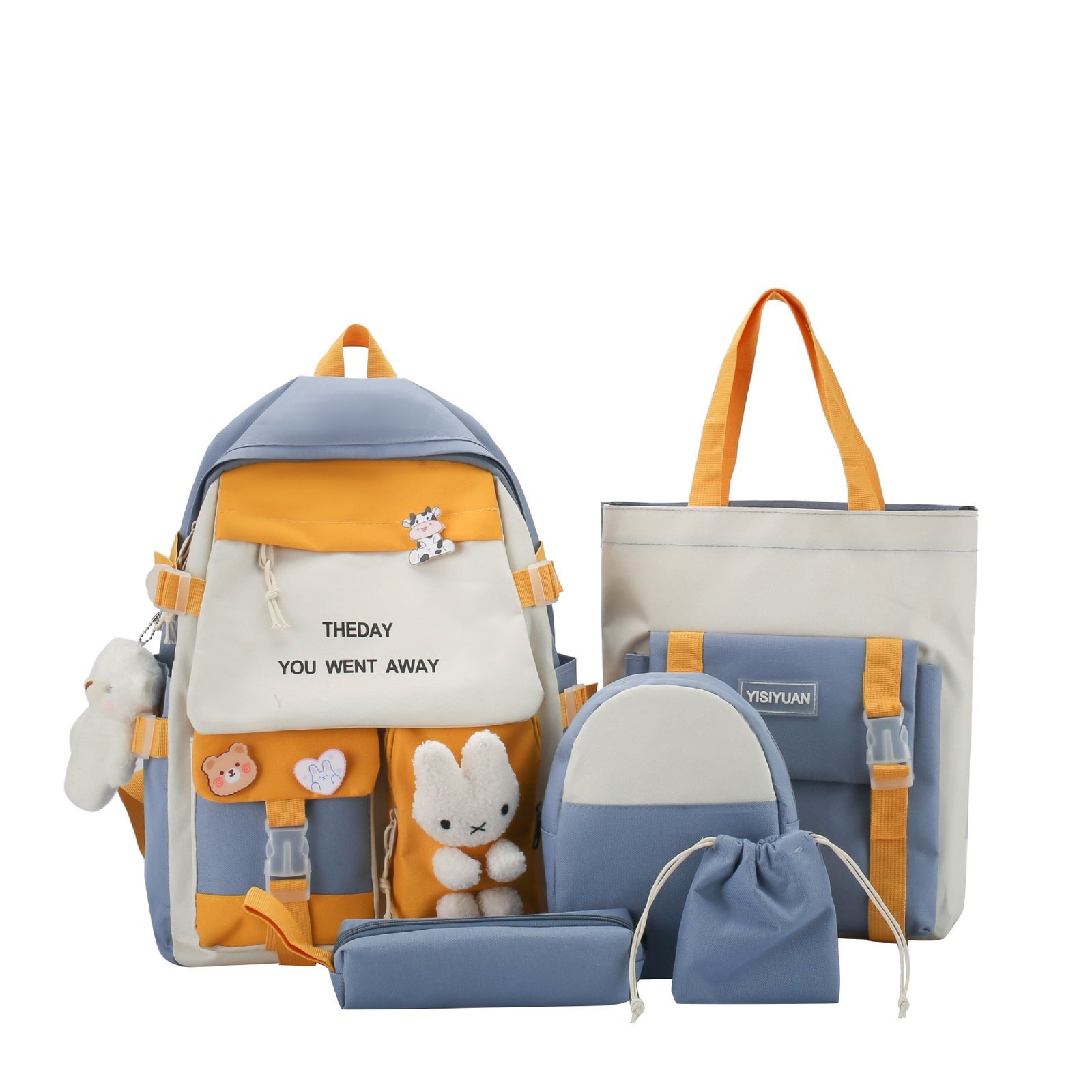 Sac à Dos Multifonctionnel Kawaii Grand Volume Imperméable et Résistant 5Pcs Bleu SACKDS25BL - حقيبة ظهر بعدة قطع بتصميم كاوايي - الصورة 3