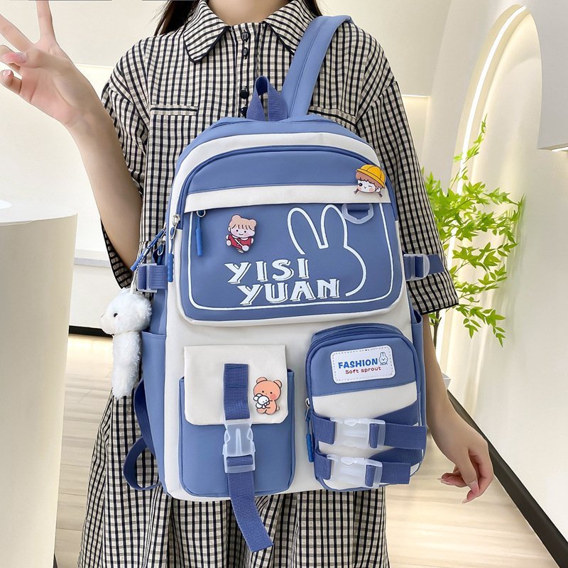 ⁦Sac à Dos Multifonctionnel Kawaii Grand Volume Imperméable et Résistant 5Pcs Bleu SACKDS29BL - حقيبة ظهر بعدة قطع بتصميم كاوايي⁩ - الصورة ⁦2⁩