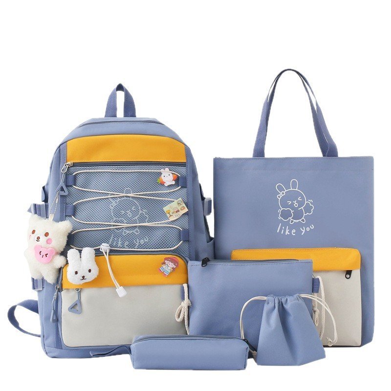 Sac à Dos Multifonctionnel Kawaii Grand Volume Imperméable et Résistant 5Pcs Bleu SACKDS33BL - حقيبة ظهر بعدة قطع بتصميم كاوايي - الصورة 5