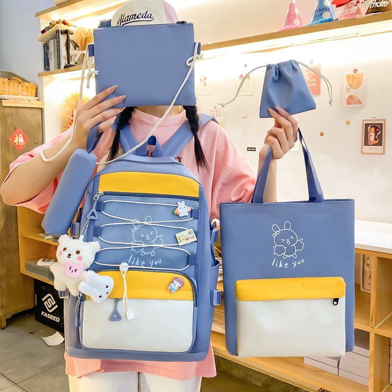 Sac à Dos Multifonctionnel Kawaii Grand Volume Imperméable et Résistant 5Pcs Bleu SACKDS33BL - حقيبة ظهر بعدة قطع بتصميم كاوايي - الصورة 6