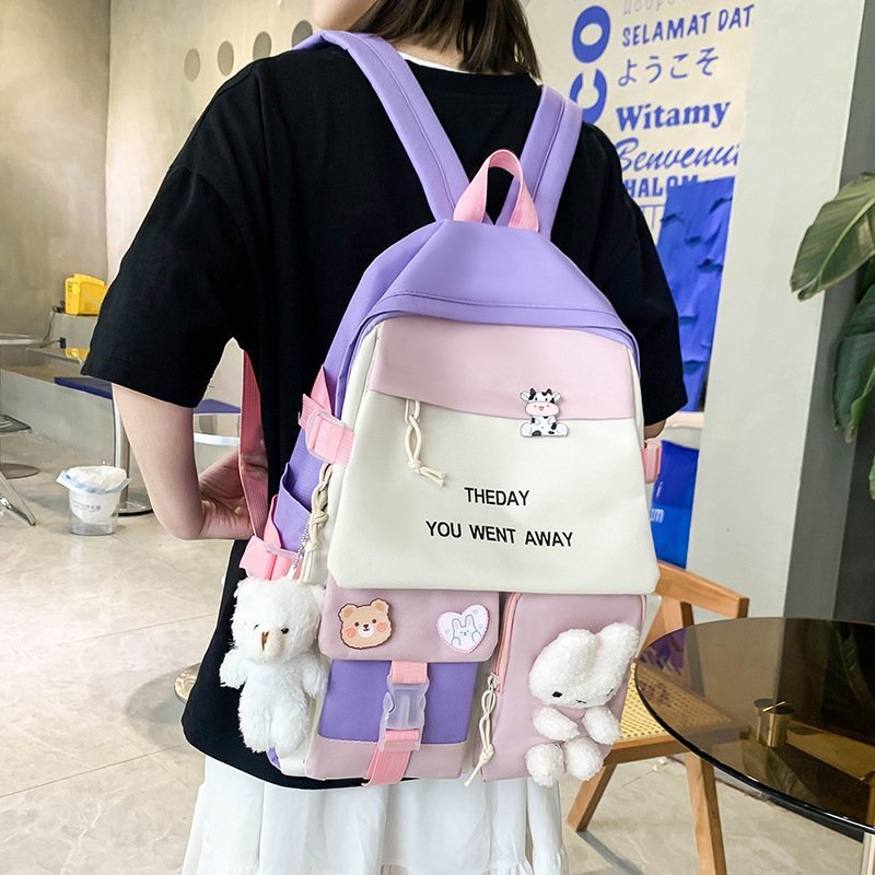 ⁦Sac à Dos Multifonctionnel Kawaii Grand Volume Imperméable et Résistant 5Pcs Mauve SACKDS25MV - حقيبة ظهر بعدة قطع بتصميم كاوايي⁩ - الصورة ⁦4⁩