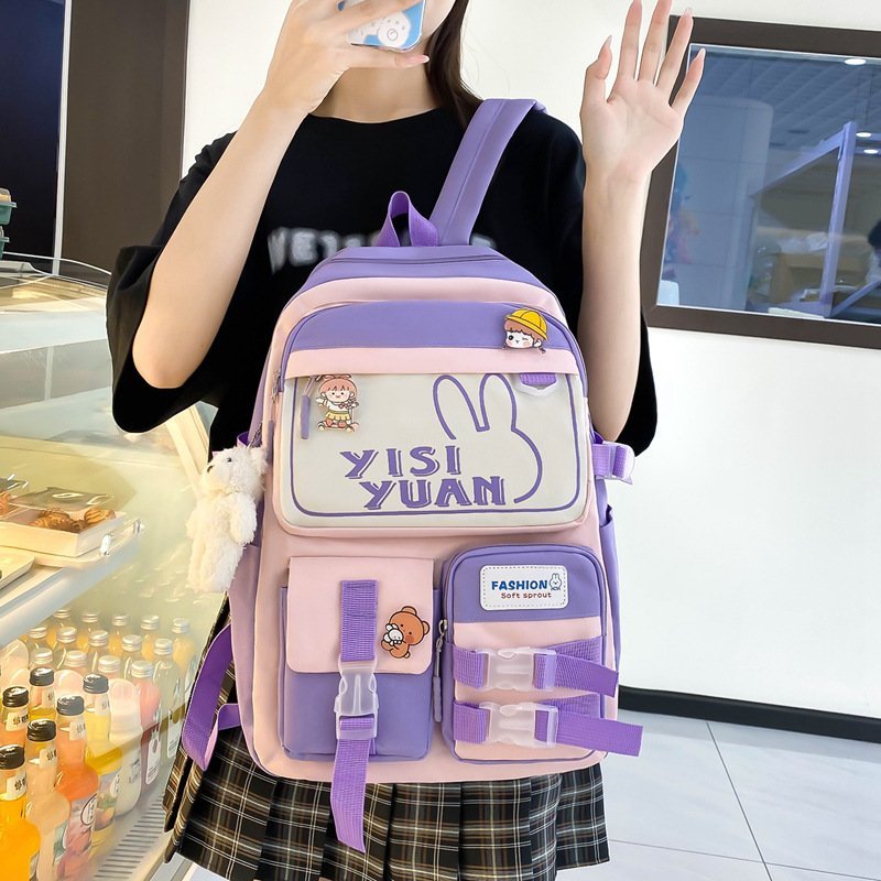 ⁦Sac à Dos Multifonctionnel Kawaii Grand Volume Imperméable et Résistant 5Pcs Mauve SACKDS29MV - حقيبة ظهر بعدة قطع بتصميم كاوايي⁩ - الصورة ⁦3⁩