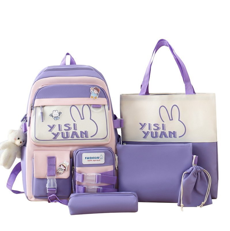 ⁦Sac à Dos Multifonctionnel Kawaii Grand Volume Imperméable et Résistant 5Pcs Mauve SACKDS29MV - حقيبة ظهر بعدة قطع بتصميم كاوايي⁩ - الصورة ⁦4⁩