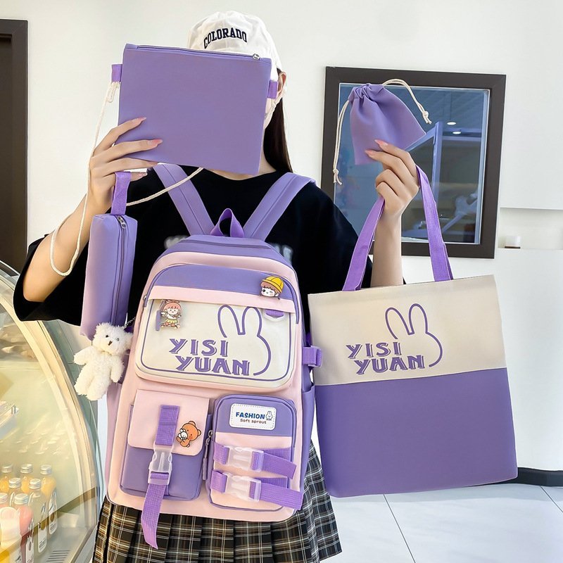 ⁦Sac à Dos Multifonctionnel Kawaii Grand Volume Imperméable et Résistant 5Pcs Mauve SACKDS29MV - حقيبة ظهر بعدة قطع بتصميم كاوايي⁩ - الصورة ⁦5⁩