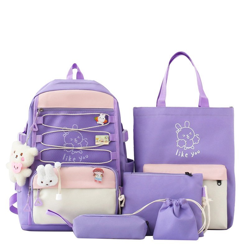 ⁦Sac à Dos Multifonctionnel Kawaii Grand Volume Imperméable et Résistant 5Pcs Mauve SACKDS33MV - حقيبة ظهر بعدة قطع بتصميم كاوايي⁩ - الصورة ⁦2⁩
