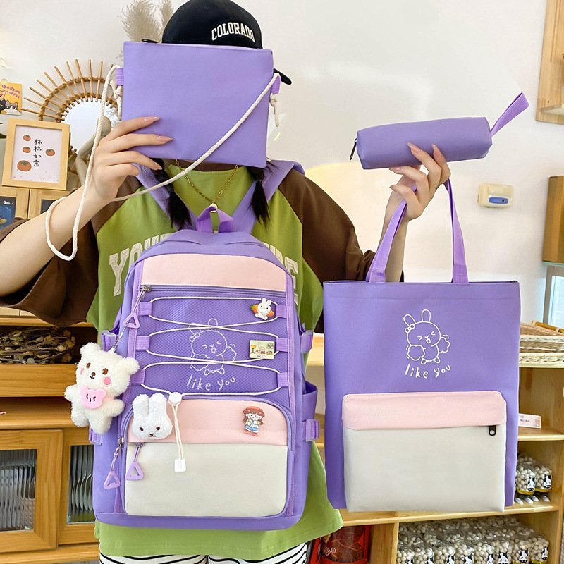 ⁦Sac à Dos Multifonctionnel Kawaii Grand Volume Imperméable et Résistant 5Pcs Mauve SACKDS33MV - حقيبة ظهر بعدة قطع بتصميم كاوايي⁩ - الصورة ⁦3⁩