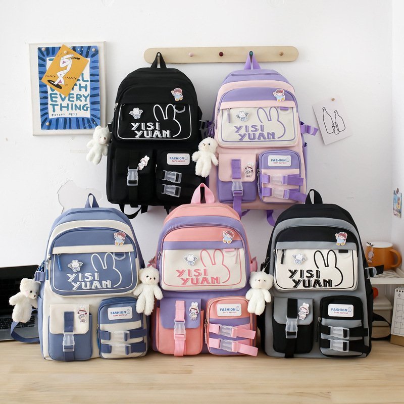 ⁦Sac à Dos Multifonctionnel Kawaii Grand Volume Imperméable et Résistant 5Pcs Noir et Gris SACKDS29NGR - حقيبة ظهر بعدة قطع بتصميم كاوايي⁩ - الصورة ⁦2⁩