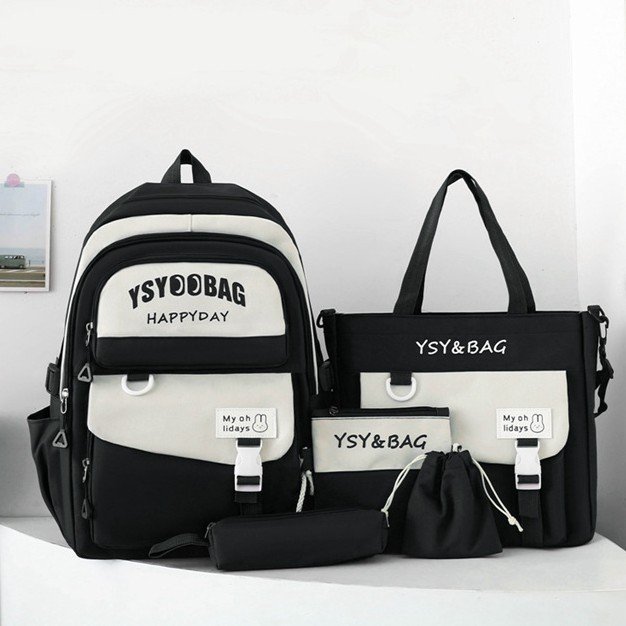 Sac à Dos Multifonctionnel Kawaii Grand Volume Imperméable et Résistant 5Pcs Noir SACKDS10N - حقيبة ظهر بعدة قطع بتصميم كاوايي