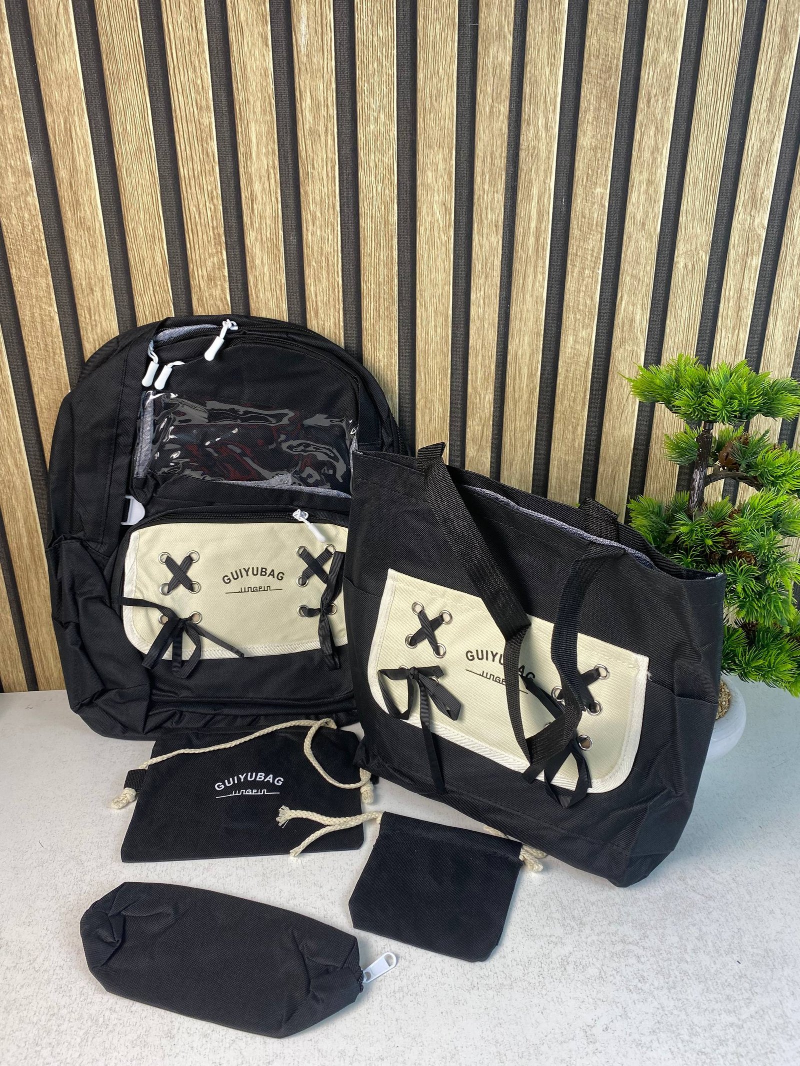 Sac à Dos Multifonctionnel Kawaii Grand Volume Imperméable et Résistant 5Pcs Noir SACKDS11N - حقيبة ظهر بعدة قطع بتصميم كاوايي - الصورة 2