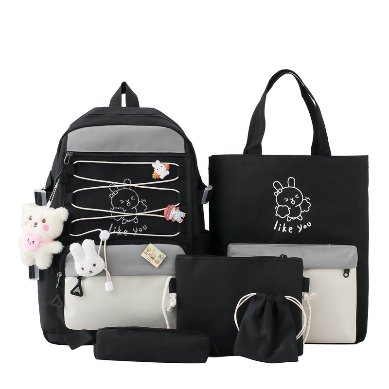 ⁦Sac à Dos Multifonctionnel Kawaii Grand Volume Imperméable et Résistant 5Pcs Noir SACKDS33N - حقيبة ظهر بعدة قطع بتصميم كاوايي⁩ - الصورة ⁦2⁩
