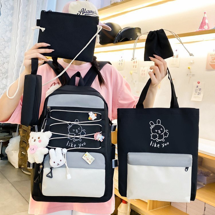 ⁦Sac à Dos Multifonctionnel Kawaii Grand Volume Imperméable et Résistant 5Pcs Noir SACKDS33N - حقيبة ظهر بعدة قطع بتصميم كاوايي⁩ - الصورة ⁦3⁩