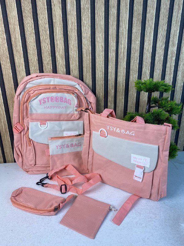 Sac à Dos Multifonctionnel Kawaii Grand Volume Imperméable et Résistant 5Pcs Rose SACKDS10RS - حقيبة ظهر بعدة قطع بتصميم كاوايي - الصورة 2