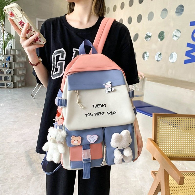 Sac à Dos Multifonctionnel Kawaii Grand Volume Imperméable et Résistant 5Pcs Rose SACKDS25RS - حقيبة ظهر بعدة قطع بتصميم كاوايي - الصورة 3