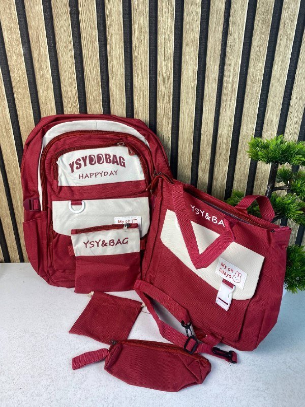 ⁦Sac à Dos Multifonctionnel Kawaii Grand Volume Imperméable et Résistant 5Pcs Rouge SACKDS10RG - حقيبة ظهر بعدة قطع بتصميم كاوايي⁩ - الصورة ⁦2⁩
