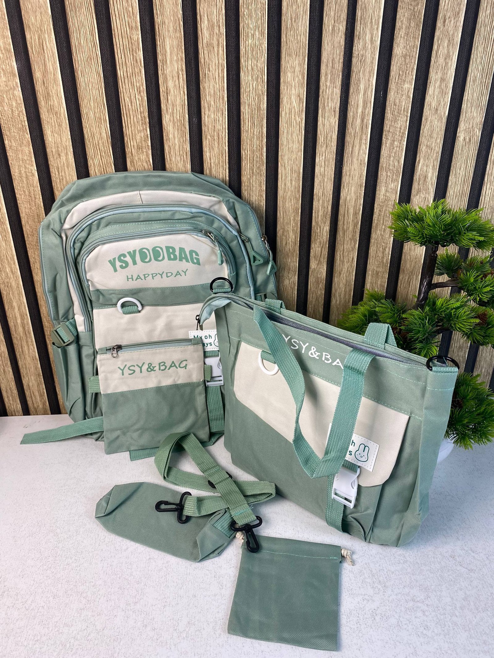 Sac à Dos Multifonctionnel Kawaii Grand Volume Imperméable et Résistant 5Pcs Vert SACKDS10VR - حقيبة ظهر بعدة قطع بتصميم كاوايي - الصورة 3