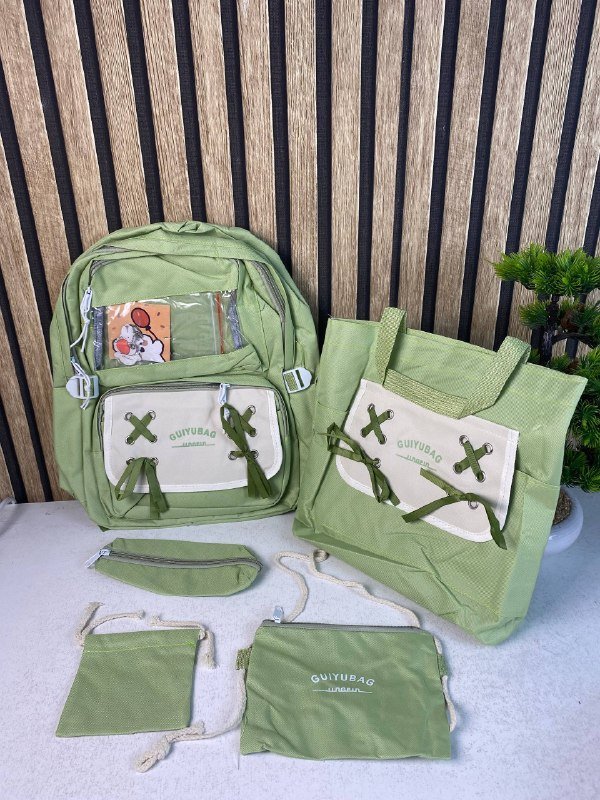 Sac à Dos Multifonctionnel Kawaii Grand Volume Imperméable et Résistant 5Pcs Vert SACKDS11VR - حقيبة ظهر بعدة قطع بتصميم كاوايي - الصورة 2