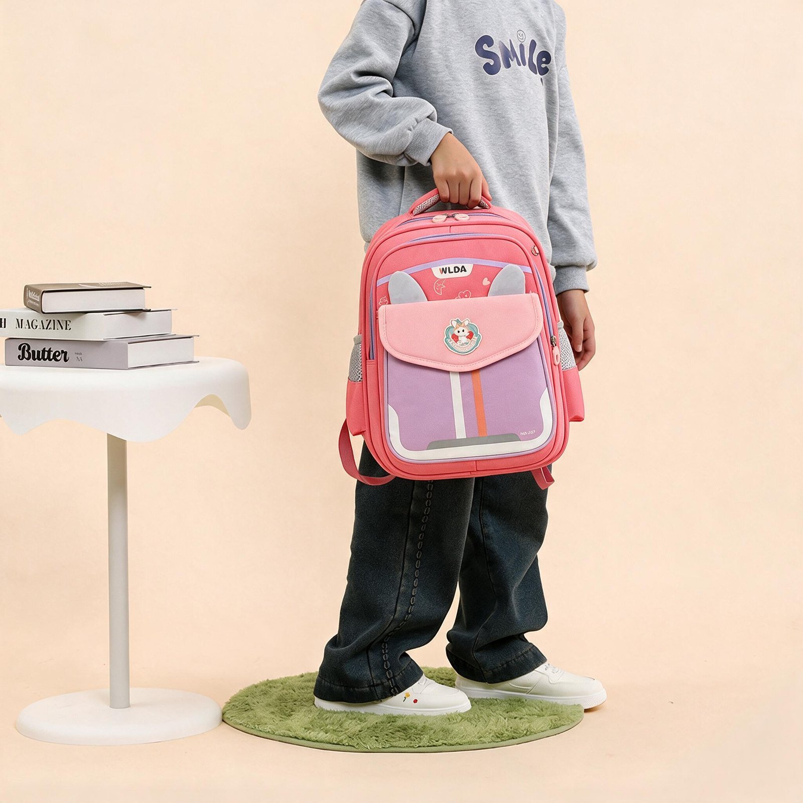 Sac à Dos Scolaire Enfant Design Oreilles Ergonomique Tissu Imperméable pour Primaire Rose SACKDS30RS - حقيبة ظهر مدرسية للأطفال - الصورة 2