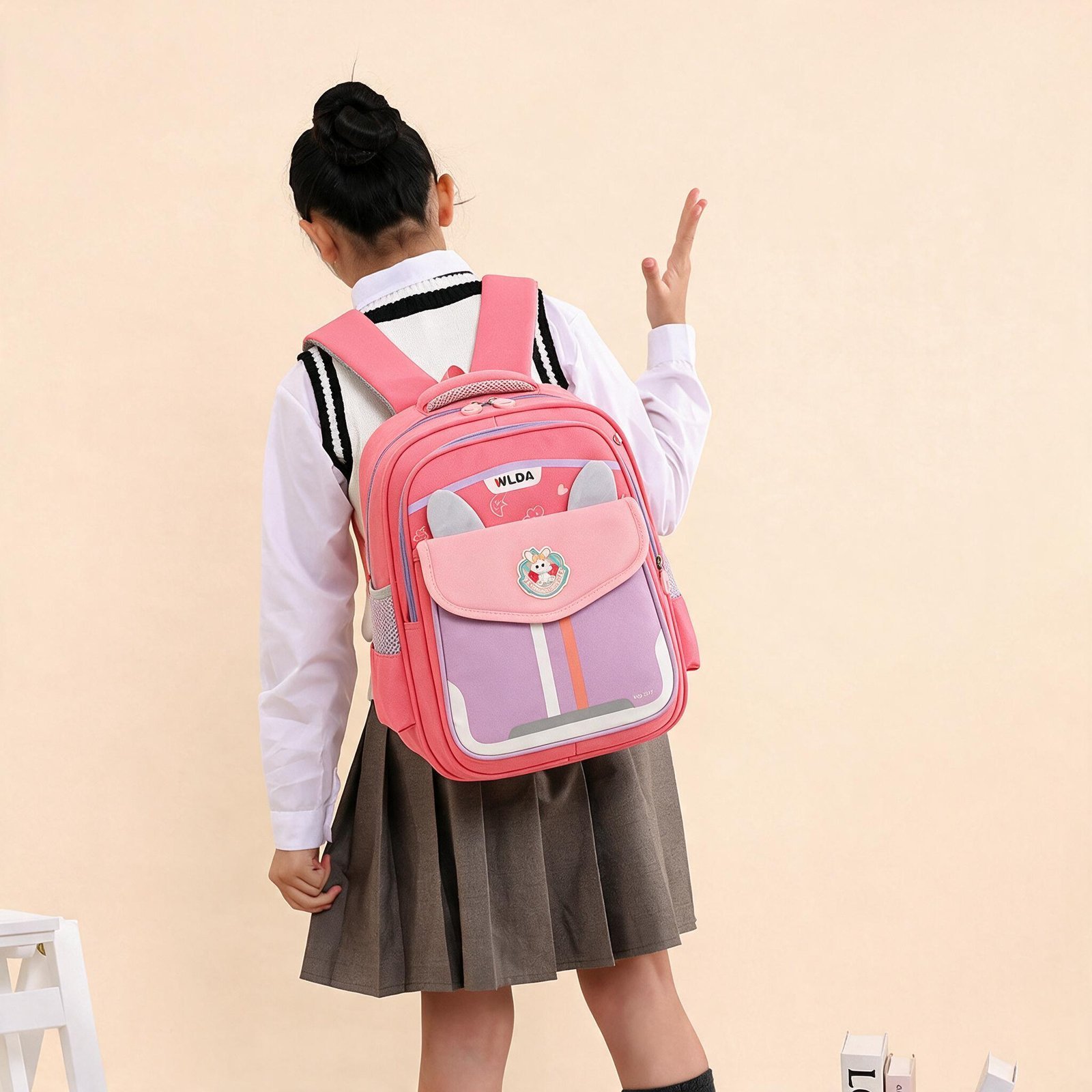 Sac à Dos Scolaire Enfant Design Oreilles Ergonomique Tissu Imperméable pour Primaire Rose SACKDS30RS - حقيبة ظهر مدرسية للأطفال - الصورة 3