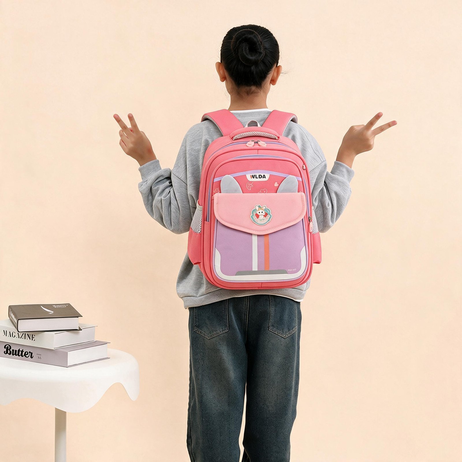Sac à Dos Scolaire Enfant Design Oreilles Ergonomique Tissu Imperméable pour Primaire Rose SACKDS30RS - حقيبة ظهر مدرسية للأطفال - الصورة 4