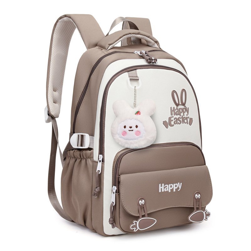 Sac à Dos Scolaire Motif Lapin Happy Easter Ergonomique Tissu Imperméable Marron SACKDS31MR - حقيبة ظهر مدرسية وعصرية بتصميم الأرنب اللطيف