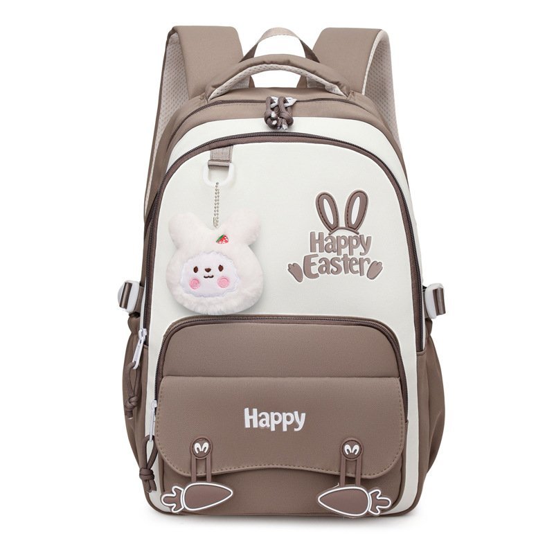 Sac à Dos Scolaire Motif Lapin Happy Easter Ergonomique Tissu Imperméable Marron SACKDS31MR - حقيبة ظهر مدرسية وعصرية بتصميم الأرنب اللطيف - الصورة 3