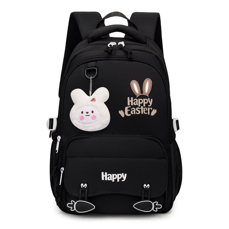 Sac à Dos Scolaire Motif Lapin Happy Easter Ergonomique Tissu Imperméable Noir SACKDS31N - حقيبة ظهر مدرسية وعصرية بتصميم الأرنب اللطيف - الصورة 4
