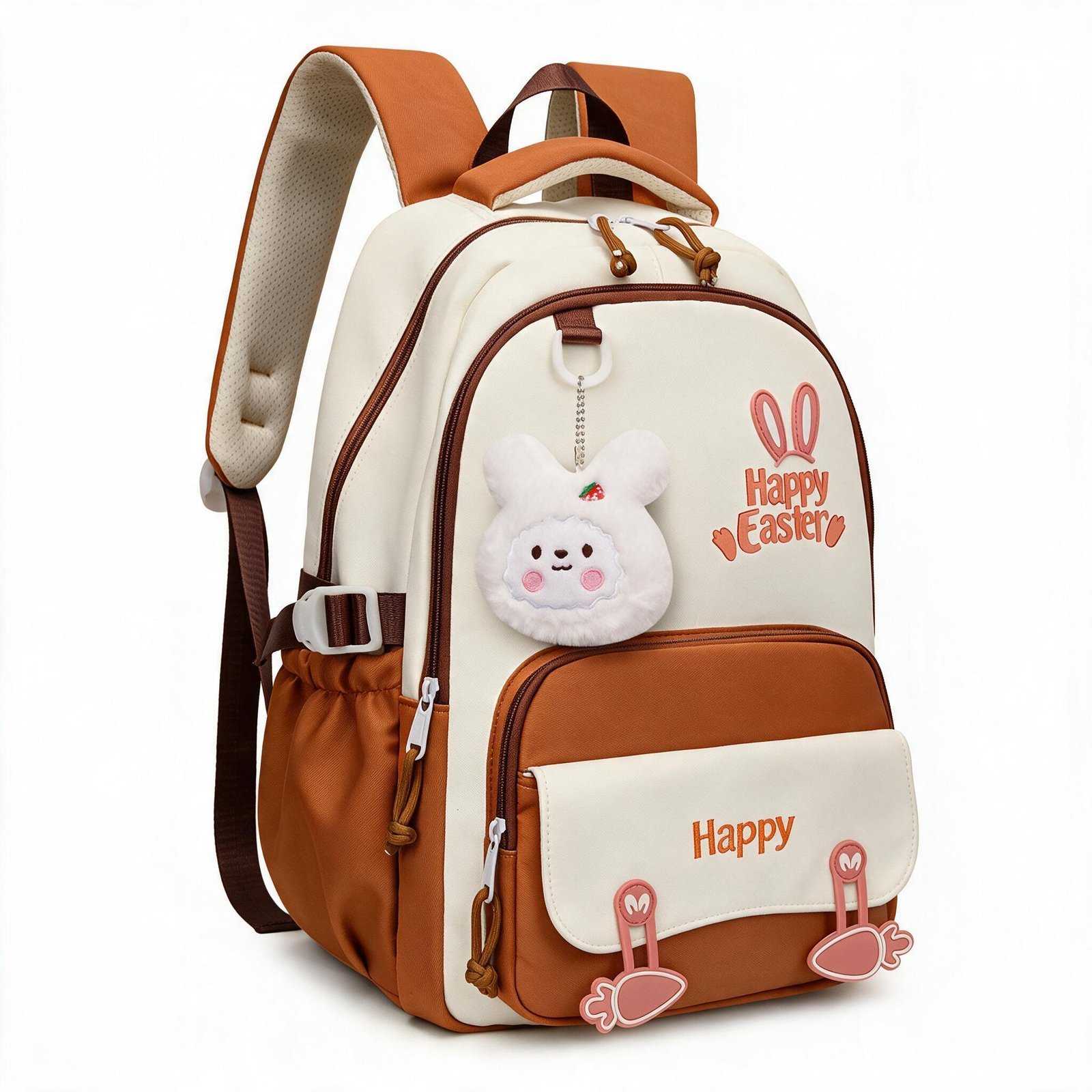 Sac à Dos Scolaire Motif Lapin Happy Easter Ergonomique Tissu Imperméable Orange SACKDS31ORG - حقيبة ظهر مدرسية وعصرية بتصميم الأرنب اللطيف