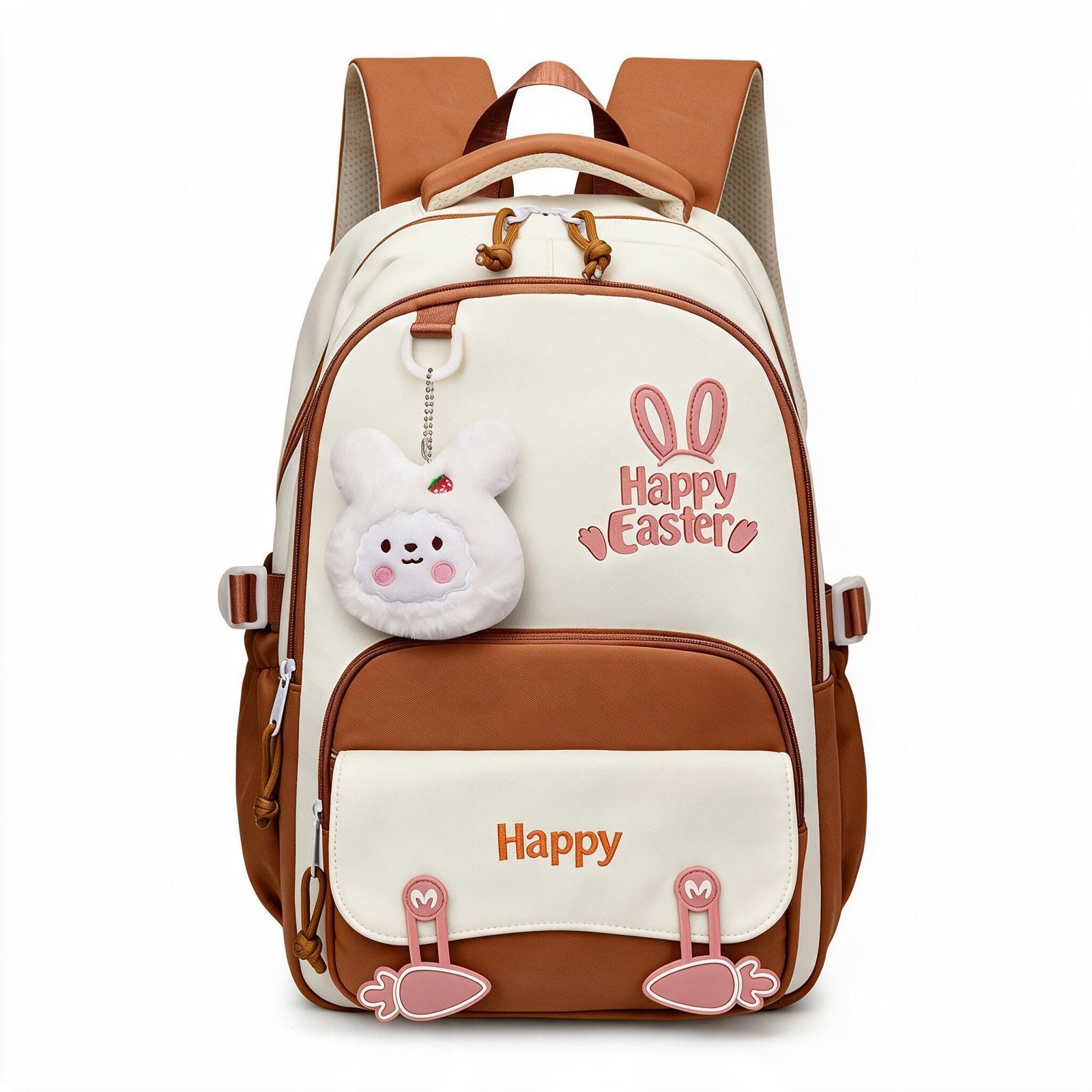 Sac à Dos Scolaire Motif Lapin Happy Easter Ergonomique Tissu Imperméable Orange SACKDS31ORG - حقيبة ظهر مدرسية وعصرية بتصميم الأرنب اللطيف - الصورة 4