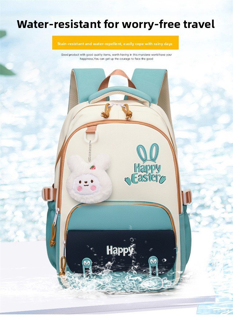 Sac à Dos Scolaire Motif Lapin Happy Easter Ergonomique Tissu Imperméable Vert SACKDS31V - حقيبة ظهر مدرسية وعصرية بتصميم الأرنب اللطيف - الصورة 10