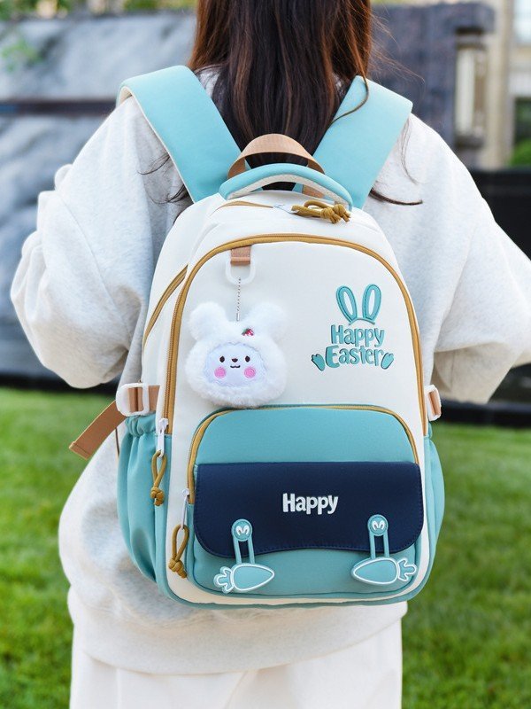 Sac à Dos Scolaire Motif Lapin Happy Easter Ergonomique Tissu Imperméable Vert SACKDS31V - حقيبة ظهر مدرسية وعصرية بتصميم الأرنب اللطيف - الصورة 11