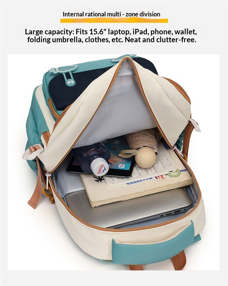Sac à Dos Scolaire Motif Lapin Happy Easter Ergonomique Tissu Imperméable Vert SACKDS31V - حقيبة ظهر مدرسية وعصرية بتصميم الأرنب اللطيف - الصورة 2