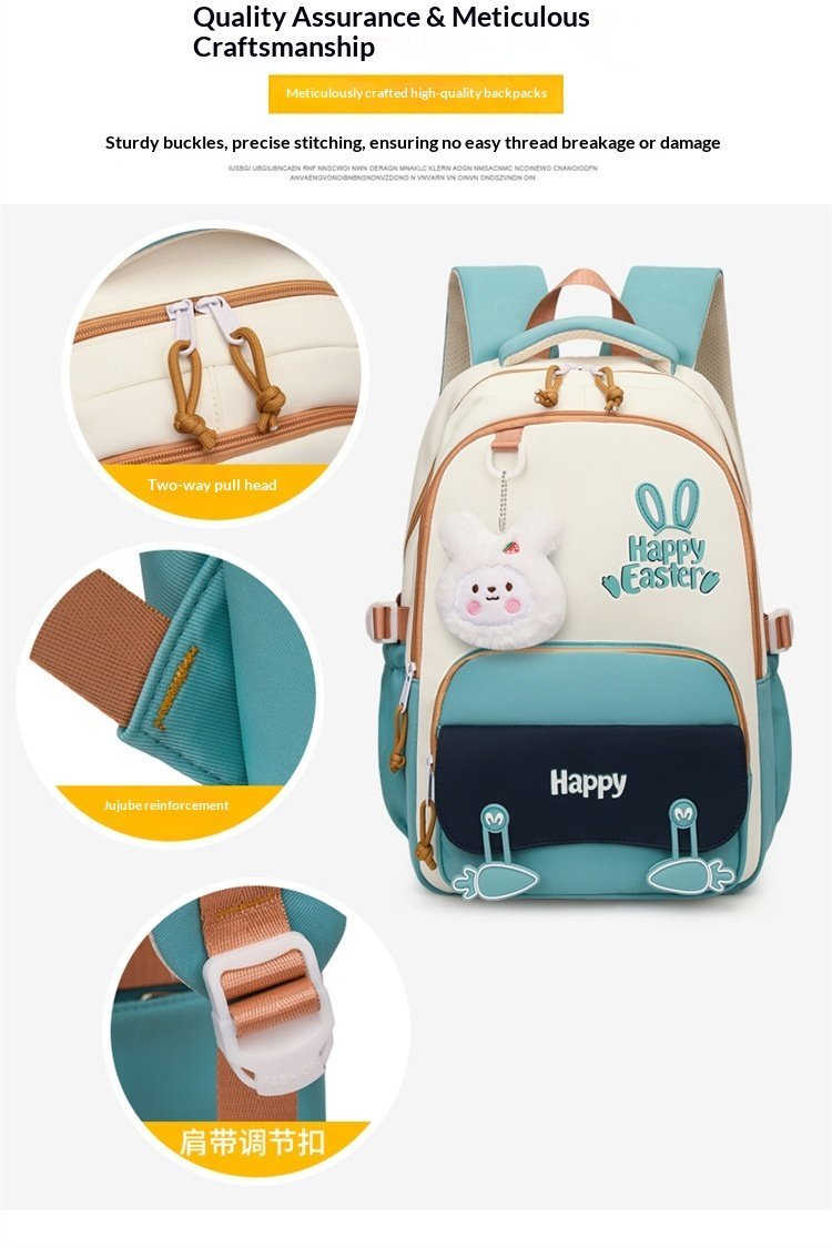 Sac à Dos Scolaire Motif Lapin Happy Easter Ergonomique Tissu Imperméable Vert SACKDS31V - حقيبة ظهر مدرسية وعصرية بتصميم الأرنب اللطيف - الصورة 5