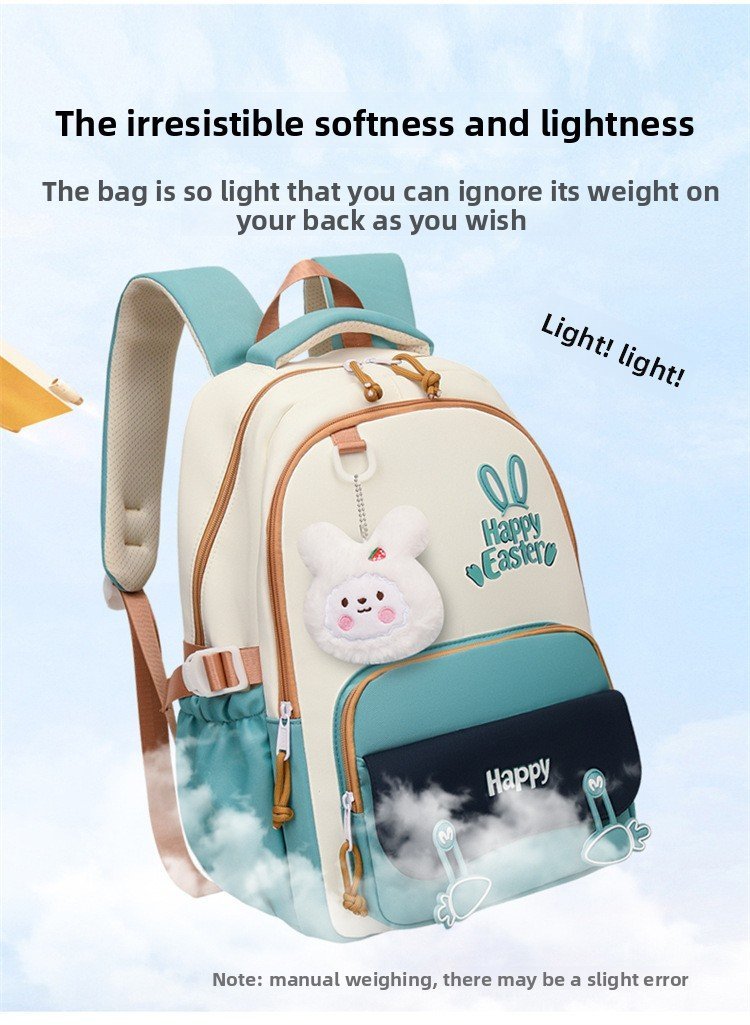 Sac à Dos Scolaire Motif Lapin Happy Easter Ergonomique Tissu Imperméable Vert SACKDS31V - حقيبة ظهر مدرسية وعصرية بتصميم الأرنب اللطيف - الصورة 6