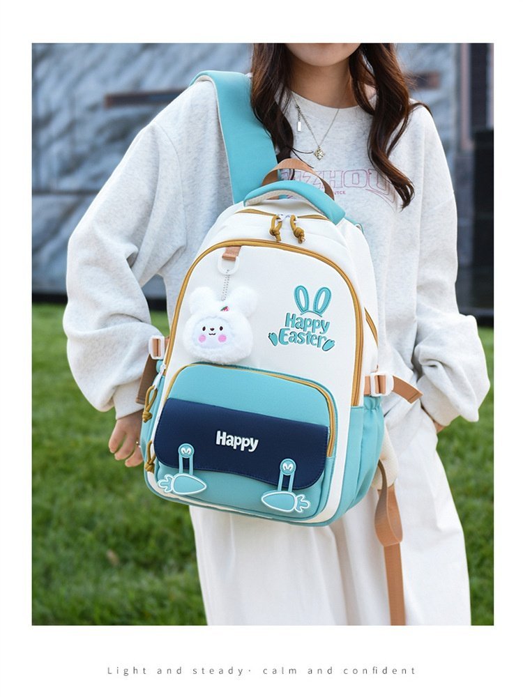 Sac à Dos Scolaire Motif Lapin Happy Easter Ergonomique Tissu Imperméable Vert SACKDS31V - حقيبة ظهر مدرسية وعصرية بتصميم الأرنب اللطيف - الصورة 7