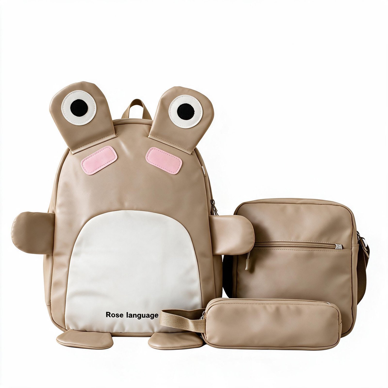 Sac à Dos Scolaires Enfant 3 en 1 Motif Grenouille Rose Language Style Dos Kawaii Marron SACKDS32MR - طقم حقائب مدرسية للأطفال 3 في 1 بتصميم الضفدع اللطيف - الصورة 3