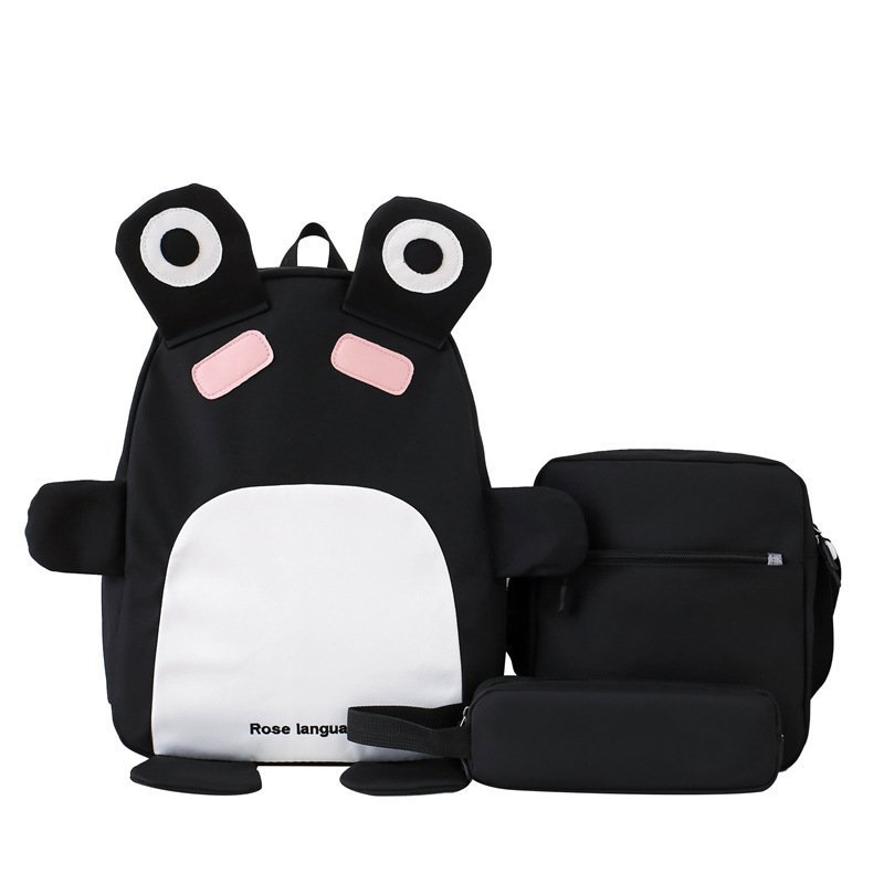 Sac à Dos Scolaires Enfant 3 en 1 Motif Grenouille Rose Language Style Dos Kawaii Noir SACKDS32N - طقم حقائب مدرسية للأطفال 3 في 1 بتصميم الضفدع اللطيف - الصورة 2