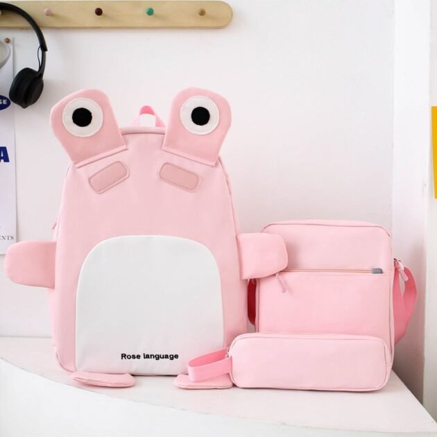 Sac à Dos Scolaires Enfant 3 en 1 Motif Grenouille Rose Language Style Dos Kawaii Rose SACKDS32RS - طقم حقائب مدرسية للأطفال 3 في 1 بتصميم الضفدع اللطيف