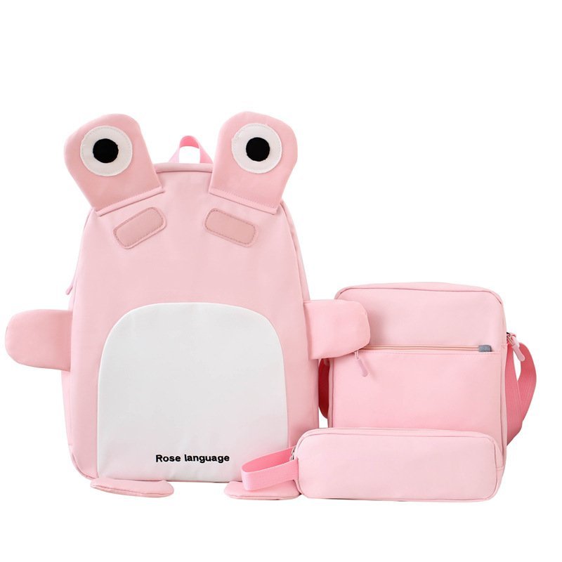 Sac à Dos Scolaires Enfant 3 en 1 Motif Grenouille Rose Language Style Dos Kawaii Rose SACKDS32RS - طقم حقائب مدرسية للأطفال 3 في 1 بتصميم الضفدع اللطيف - الصورة 2