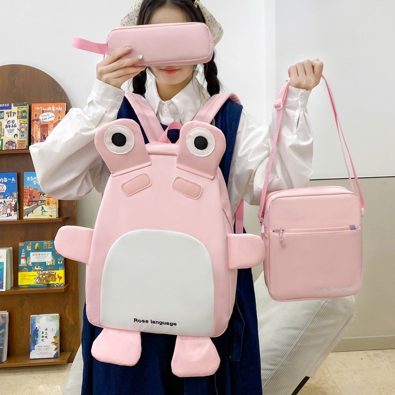 Sac à Dos Scolaires Enfant 3 en 1 Motif Grenouille Rose Language Style Dos Kawaii Rose SACKDS32RS - طقم حقائب مدرسية للأطفال 3 في 1 بتصميم الضفدع اللطيف - الصورة 3