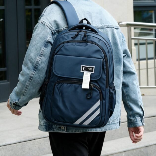 Sac à Dos Sport et Scolaire Multi-Poches Tissu Oxford Résistant et Imperméable Bleu SACKDS27BL - حقيبة ظهر رياضية ومدرسية متعددة الجيوب مع عواكس ضوئية
