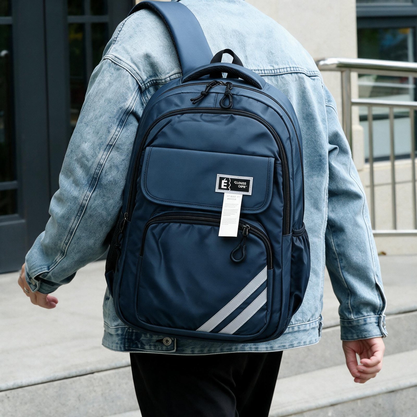 Sac à Dos Sport et Scolaire Multi-Poches Tissu Oxford Résistant et Imperméable Bleu SACKDS27BL - حقيبة ظهر رياضية ومدرسية متعددة الجيوب مع عواكس ضوئية - الصورة 2