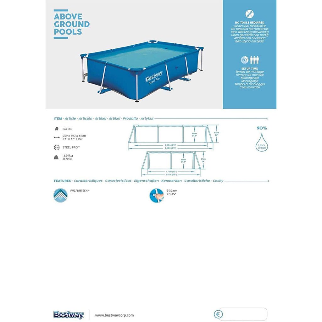 Steel Pro™ Piscine Rectangulaire 259 x 170 x 61cm Bestway 56403 - الصورة 4