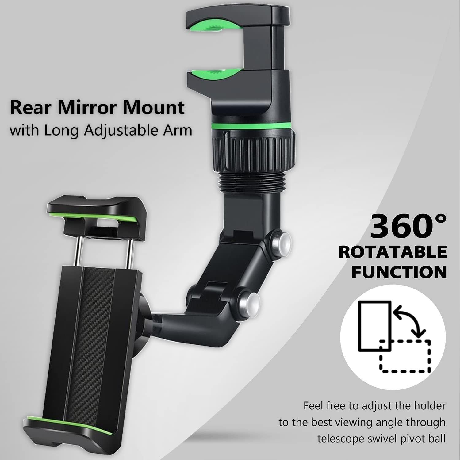 Support Téléphone Voiture pour Rétroviseur Rotation 360°, Bras Long Ajustable - حامل هاتف لمرآة الرؤية الخلفية للسيارة مع دوران 360° وذراع قابل للتعديل - الصورة 2